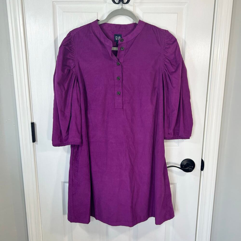 GAP Corduroy Puff Sleeve Mini Dress Magenta Berry Pockets Size Medium NWT